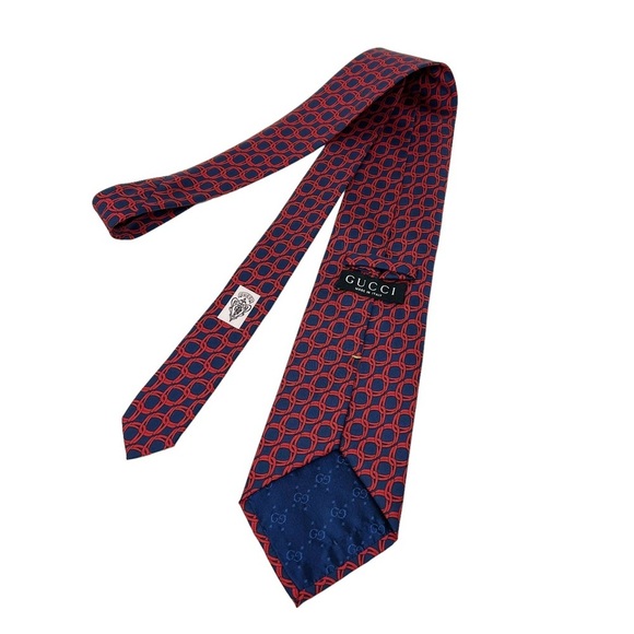 Gucci Mens Tie Silk Necktie Red Blue Authenticated - Picture 1 of 12